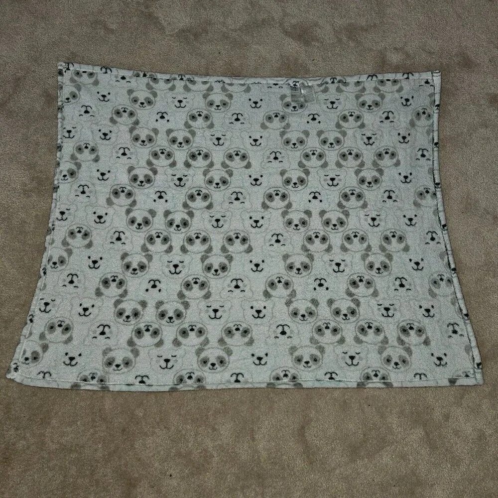 Baby Starters Baby Blanket Panda Bear Polar Bear Heads Gray White Blue 30